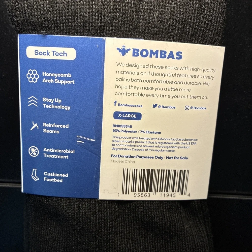 Bombas Socks 1 Pair Long Black XL Extra Large NEW